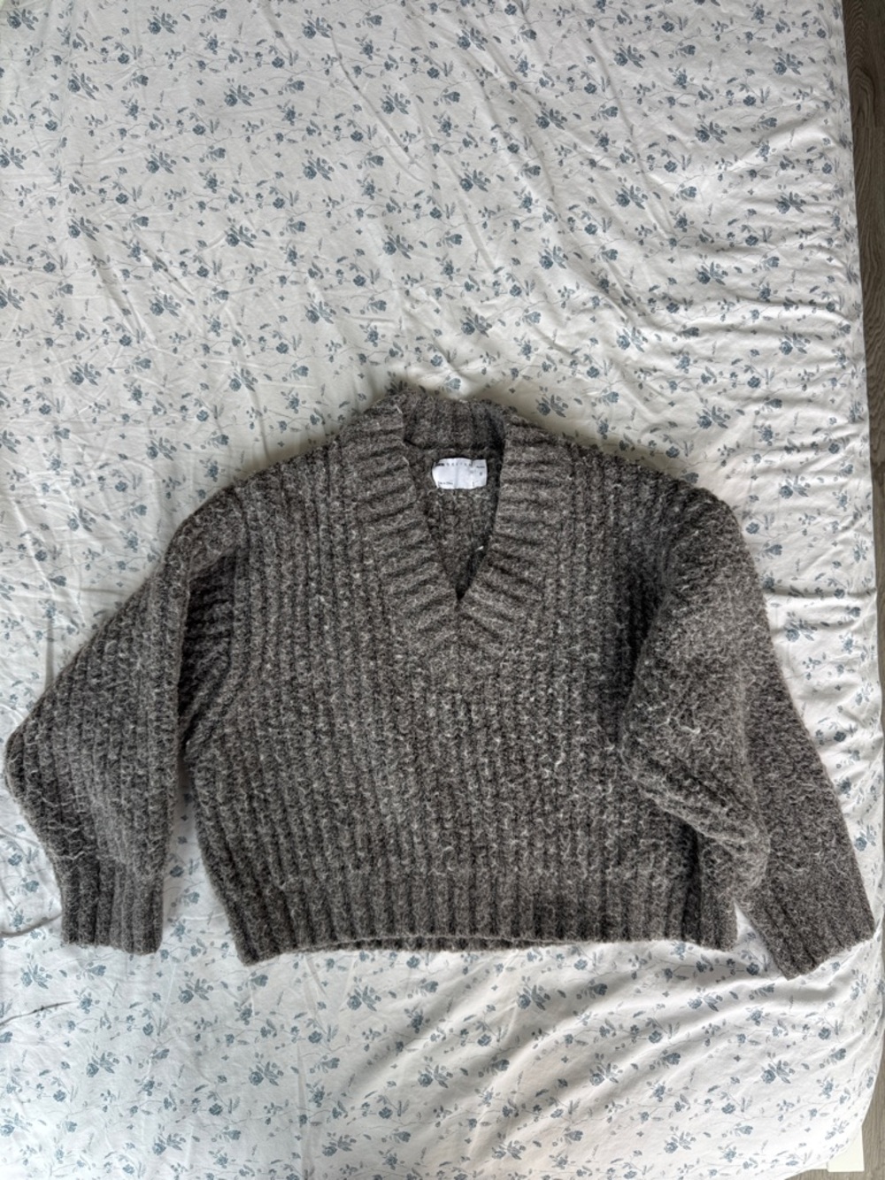 ASOS Petite Ribbed V-Neck Sweater in Taupe Heather